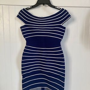 Navy Blue White Herve Ledger off the shoulder !